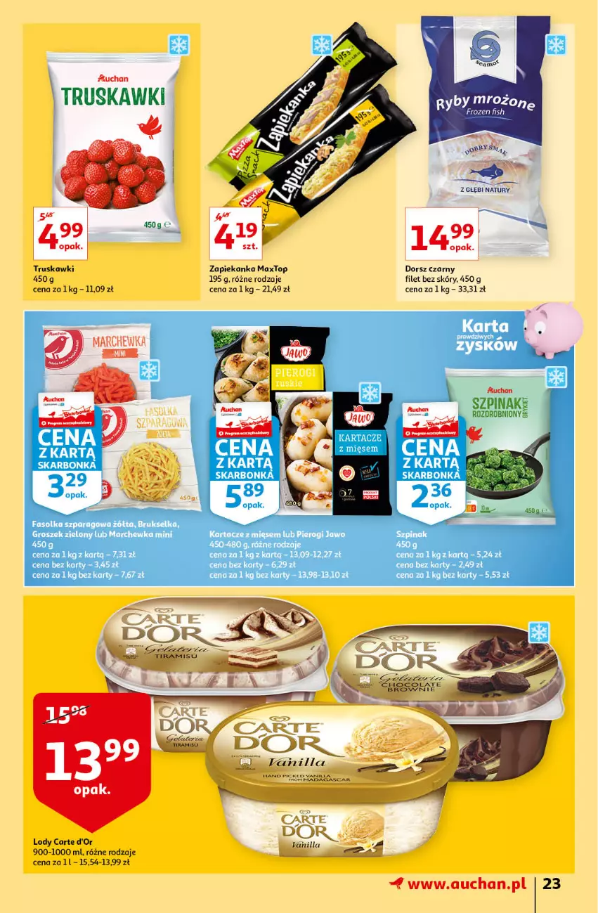 Gazetka promocyjna Auchan - przeNISKIE CENY na przebojowe marki Hipermarkety - ważna 10.02 do 16.02.2022 - strona 23 - produkty: Carte d'Or, Dorsz, Lody, Top, Truskawki, Zapiekanka