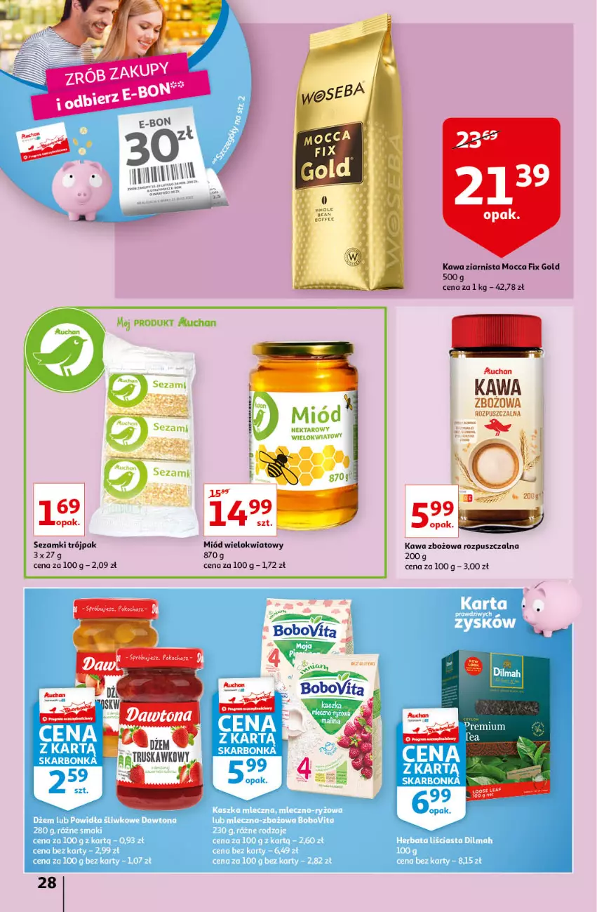 Gazetka promocyjna Auchan - przeNISKIE CENY na przebojowe marki Hipermarkety - ważna 10.02 do 16.02.2022 - strona 28 - produkty: Kawa, Kawa zbożowa, Kawa ziarnista, Miód, Mocca Fix Gold, Nektar, Sezam