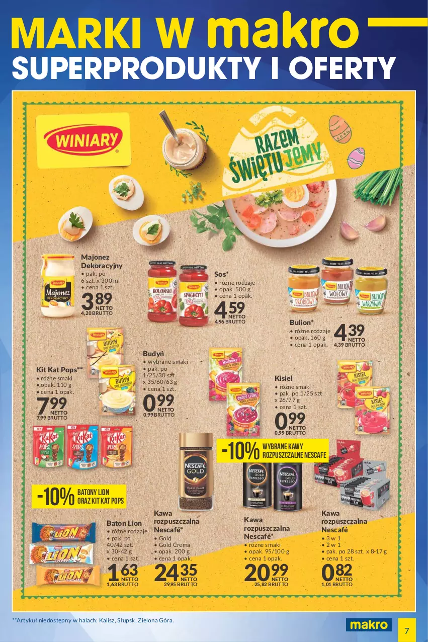 Gazetka promocyjna Makro - [Oferta specjalna] Marki w MAKRO - ważna 22.03 do 04.04.2022 - strona 7 - produkty: Baton, Budyń, Bulion, Kawa, Kawa rozpuszczalna, Kisiel, Kit Kat, Lion, Majonez, Nescafé, Sos