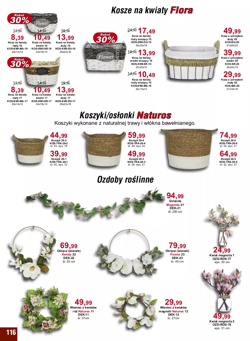 Gazetka promocyjna Bodzio - ważna 01.05 do 30.06.2022 - strona 116 - produkty: Flora, Girlanda, Kosz, Kosz na kwiaty, Kosz z uchwytem, Wieniec