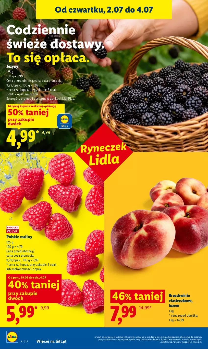 Gazetka promocyjna Lidl - Gazetka ważna od 2.07 do 4.07 - ważna 02.07 do 04.07.2026 - strona 36 - produkty: Brzoskwinie, Jeżyny, Maliny