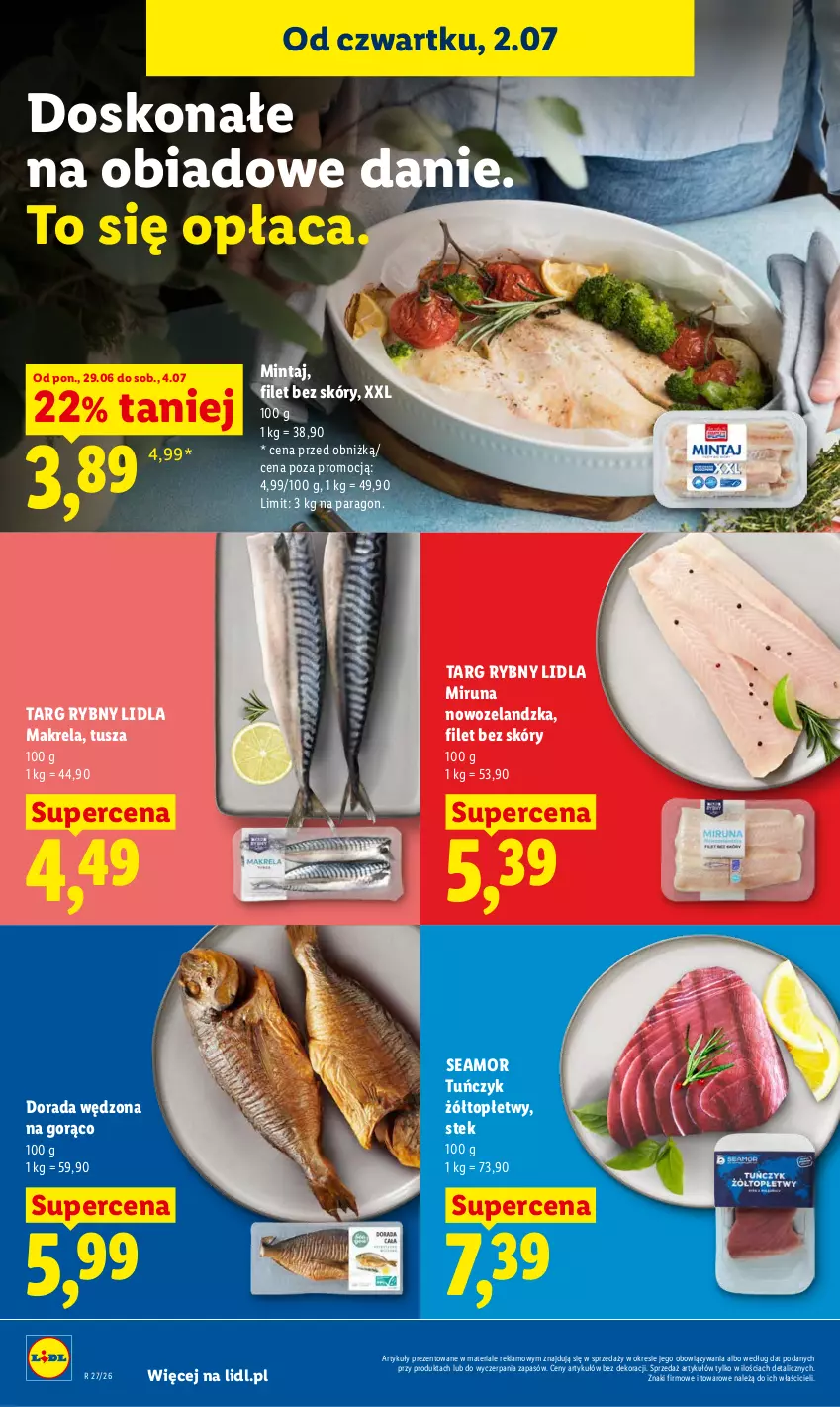 Gazetka promocyjna Lidl - Gazetka ważna od 2.07 do 4.07 - ważna 02.07 do 04.07.2026 - strona 54 - produkty: Mintaj, Miruna, Stek, Top, Tuńczyk, Tusz