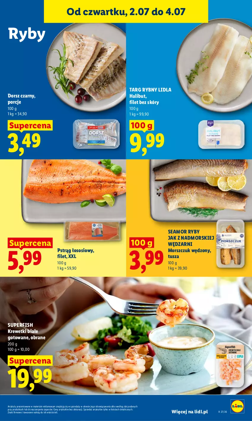 Gazetka promocyjna Lidl - Gazetka ważna od 2.07 do 4.07 - ważna 02.07 do 04.07.2026 - strona 55 - produkty: Dorsz, Halibut, Krewetki, Por, Pstrąg, Pstrąg łososiowy, Sos, Tusz