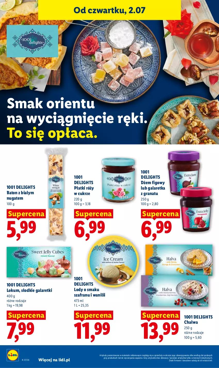 Gazetka promocyjna Lidl - Gazetka ważna od 2.07 do 4.07 - ważna 02.07 do 04.07.2026 - strona 74 - produkty: Baton, Chałwa, Dżem, Gala, Galaretka, Galaretki, Gra, Granat, Lody, Szafran