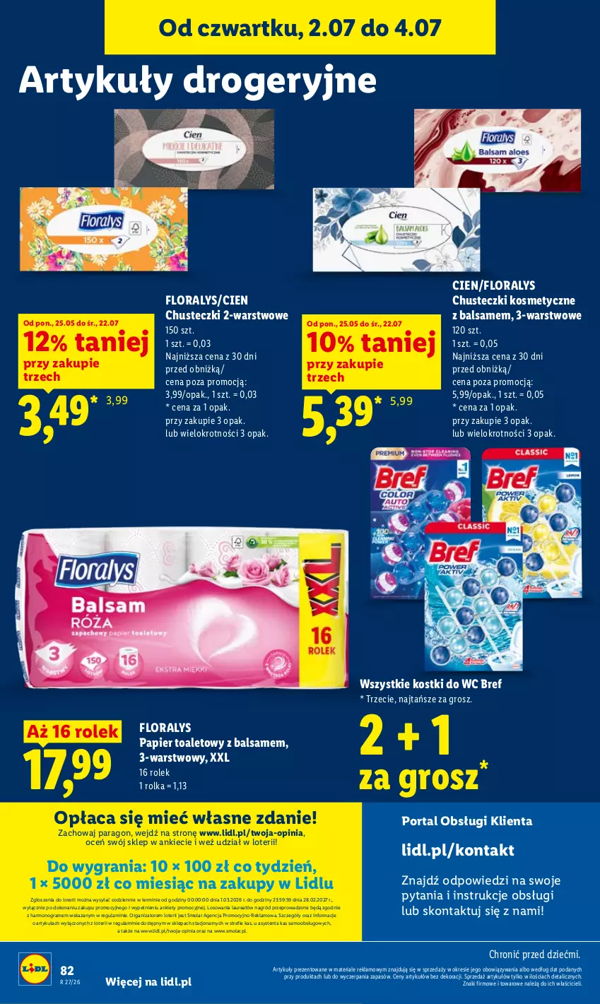 Gazetka promocyjna Lidl - Gazetka ważna od 2.07 do 4.07 - ważna 02.07 do 04.07.2026 - strona 86 - produkty: Bref, Chusteczki, Chusteczki kosmetyczne, Flora, Gra, Laur, Mola, Papier, Papier toaletowy, Por, Portal