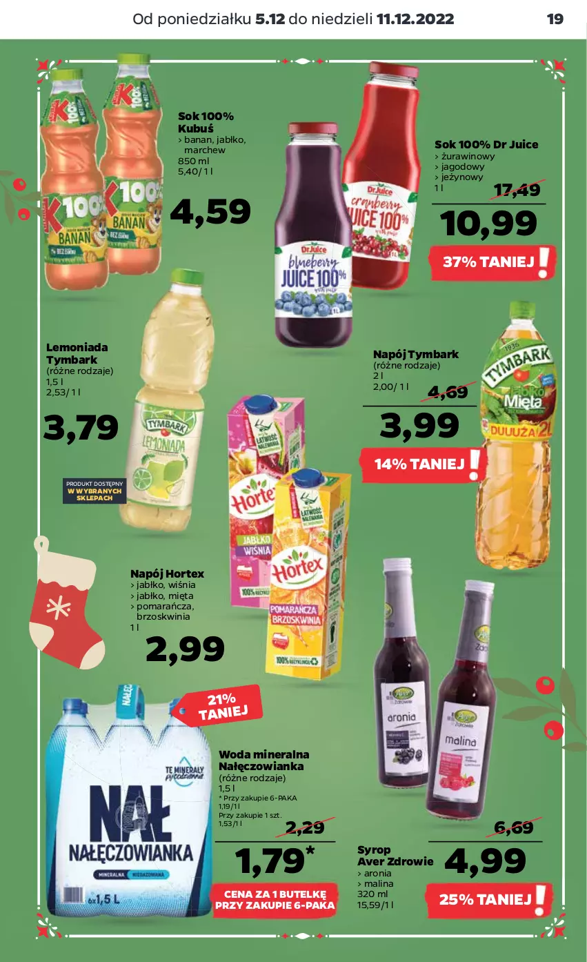 Gazetka promocyjna Netto - Artykuły spożywcze - ważna 05.12 do 11.12.2022 - strona 19 - produkty: Aronia, Hortex, Kubuś, Lemoniada, Mięta, Nałęczowianka, Napój, Sok, Syrop, Tymbark, Wino, Woda, Woda mineralna, Zdrowie