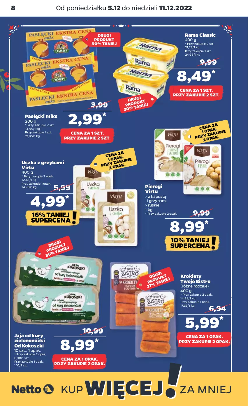 Gazetka promocyjna Netto - Artykuły spożywcze - ważna 05.12 do 11.12.2022 - strona 8 - produkty: Jaja, Kapustą, Kokos, Kosz, Krokiety, Pierogi, Rama, Virtu