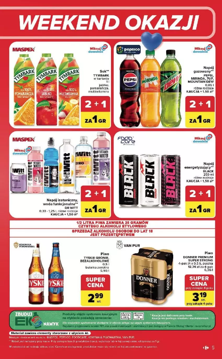 Gazetka promocyjna Carrefour - Gazetka Carrefour, Market w SUMIE od czwartku WEEKEND OKAZJI - ważna 03.09 do 05.09.2026 - strona 5 - produkty: 7up, Fa, Jabłka, Lack, LG, Mirinda, Napój, Napój gazowany, Olej, Pepsi, Piwo, Puf, Sok, Tymbark, Tyskie, Woda