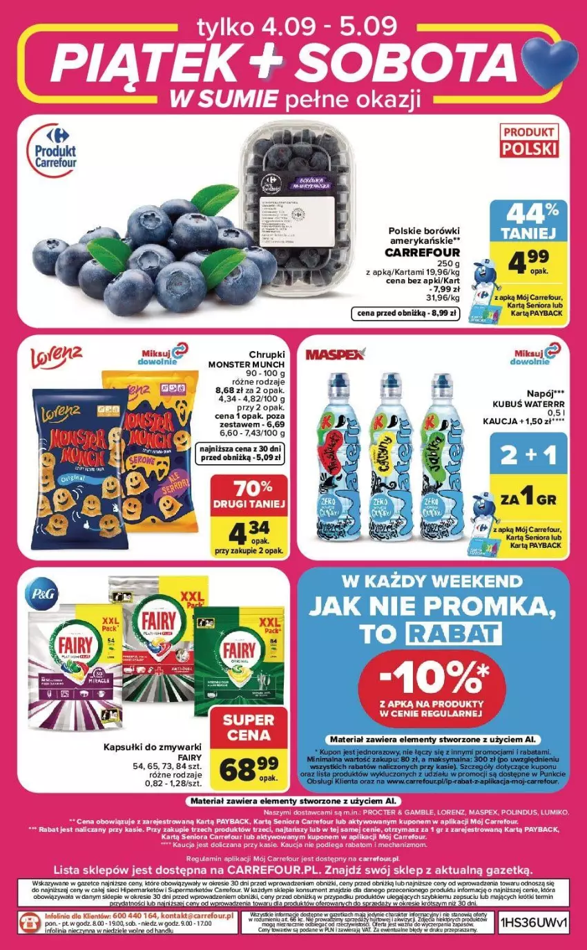 Gazetka promocyjna Carrefour - Gazetka Carrefour, Market w SUMIE od czwartku WEEKEND OKAZJI - ważna 03.09 do 05.09.2026 - strona 8 - produkty: Chrupki, Fa, Fairy, Kubuś, Kubuś Waterrr, Monster Munch, Napój, Taca, Zmywarki