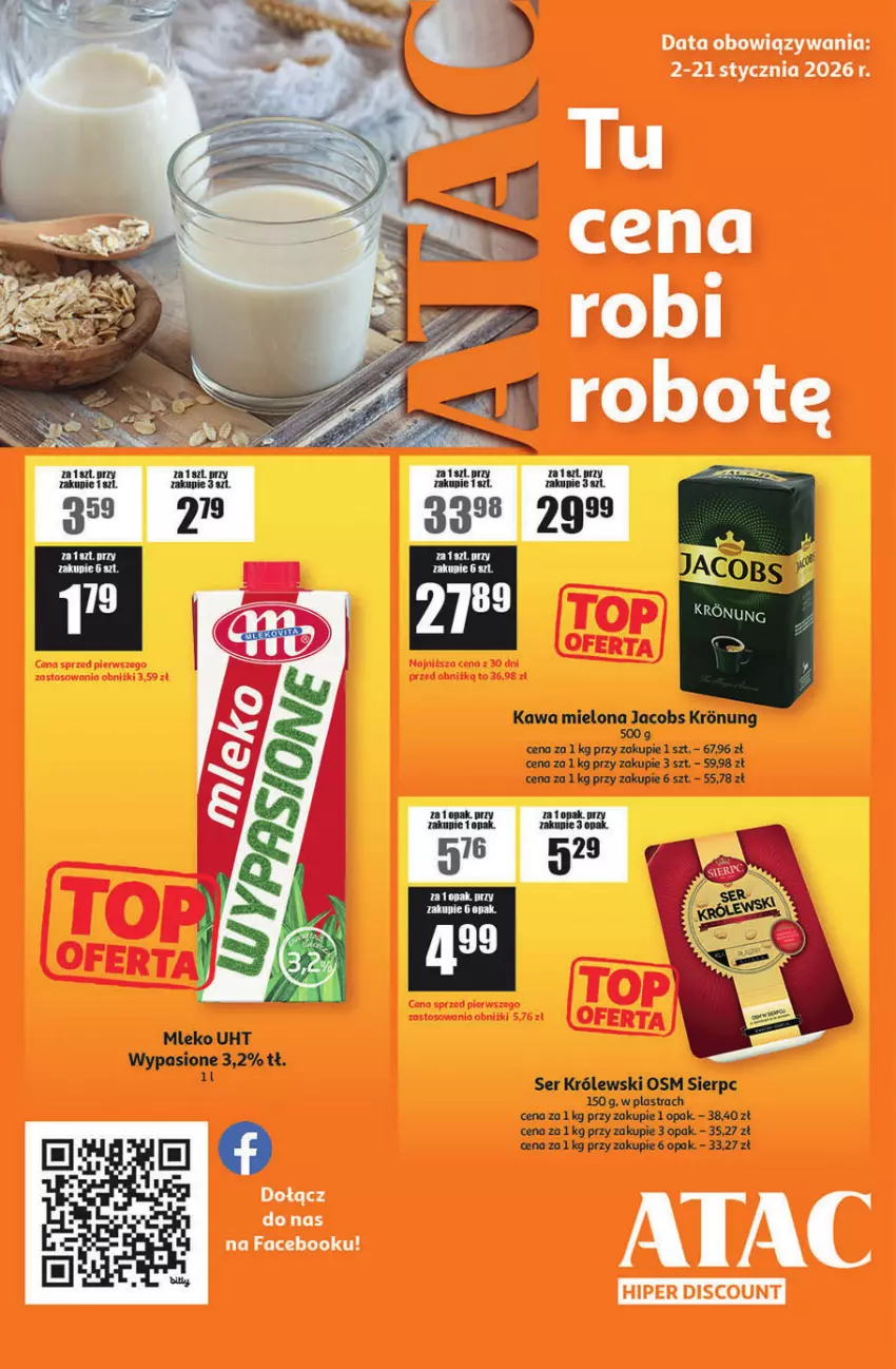 Gazetka promocyjna Auchan - ATAC Hiper Discount - ważna 02.01 do 21.01.2026 - strona 1 - produkty: Fa, Jacobs, Kawa, Kawa mielona, Królewski, Mleko, O nas, Ser