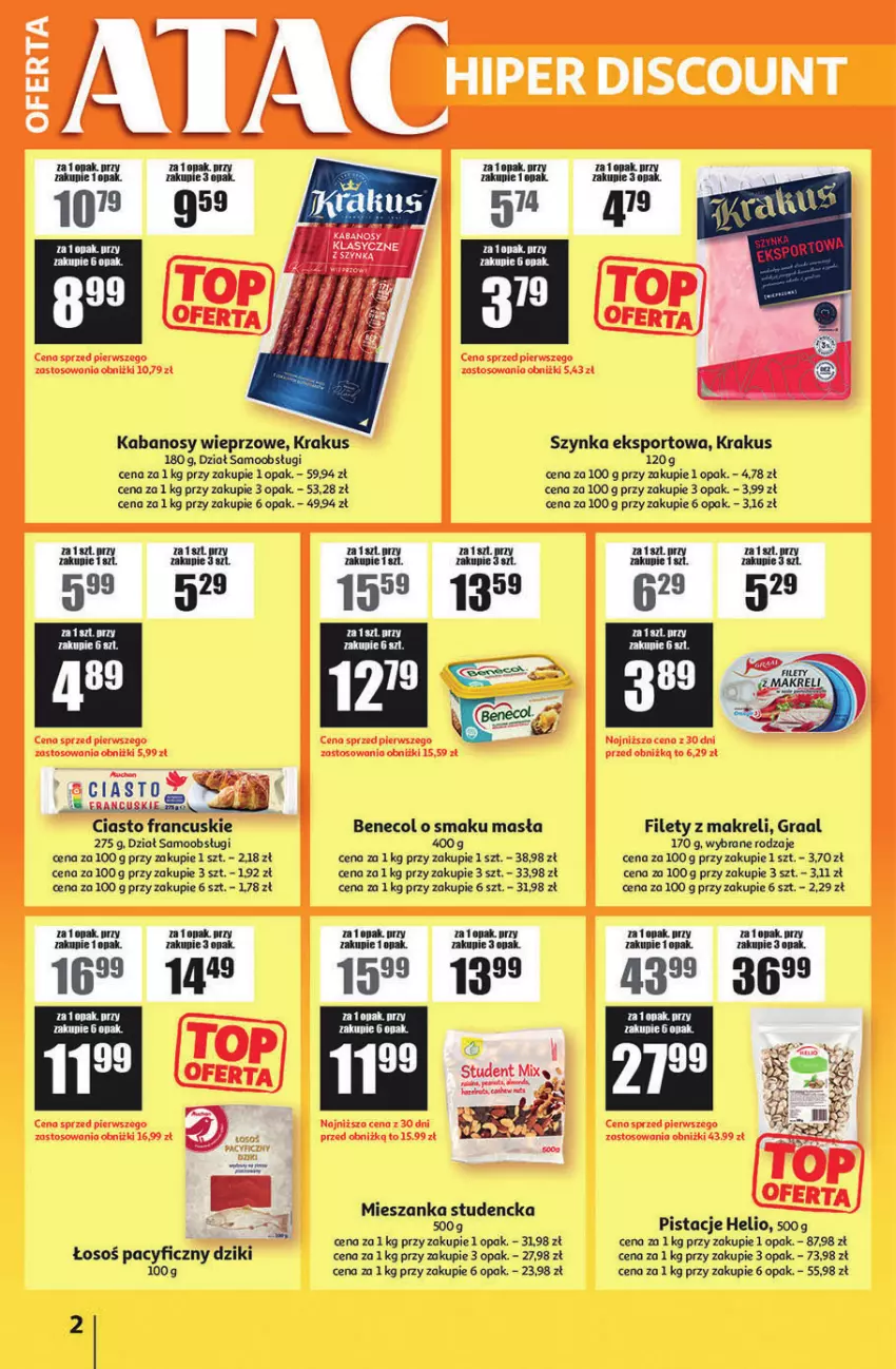 Gazetka promocyjna Auchan - ATAC Hiper Discount - ważna 02.01 do 21.01.2026 - strona 2 - produkty: Benecol, Gra, Graal, Helio, Kabanos, Krakus, Mieszanka studencka, Pistacje, Por, Sport, Szynka