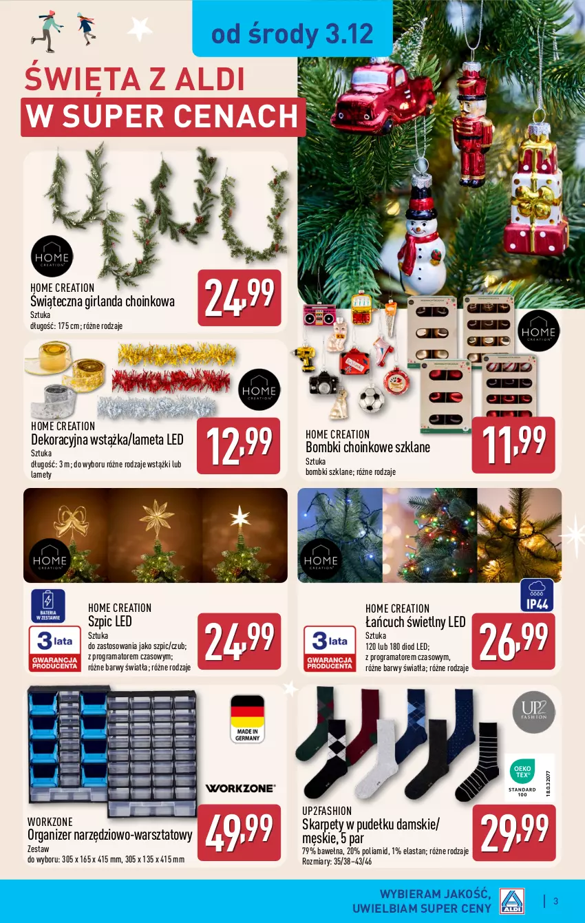 Gazetka promocyjna Aldi - Artykuły przemysłowe i tekstylia - ważna 03.12 do 06.12.2025 - strona 3 - produkty: Bombki, Fa, Girlanda, Gra, Karp, Lameta, Organizer, Rama, Szpic, Wełna, Wstążka