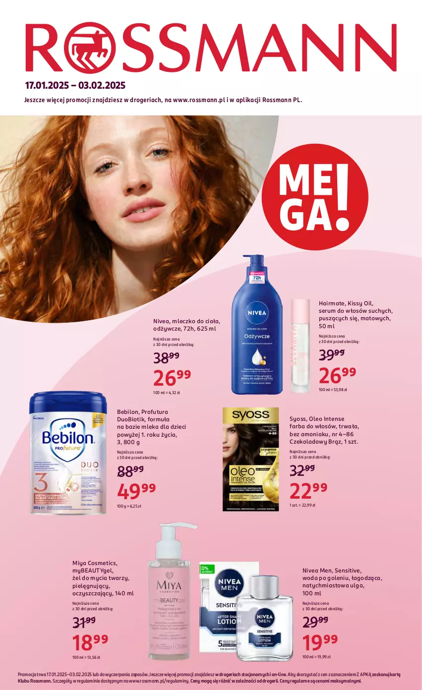 Gazetka promocyjna Rossmann - 16 stycznia - ważna 16.01 do 03.02.2025 - strona 1 - produkty: BEBILON, Dzieci, Fa, Farba do włosów, LG, Miya Cosmetics, Mleczko, Mleczko do ciała, Nivea, Nivea Men, Oleo, Rum, Ser, Serum, Serum do włosów, Syoss, Woda, Woda po goleniu