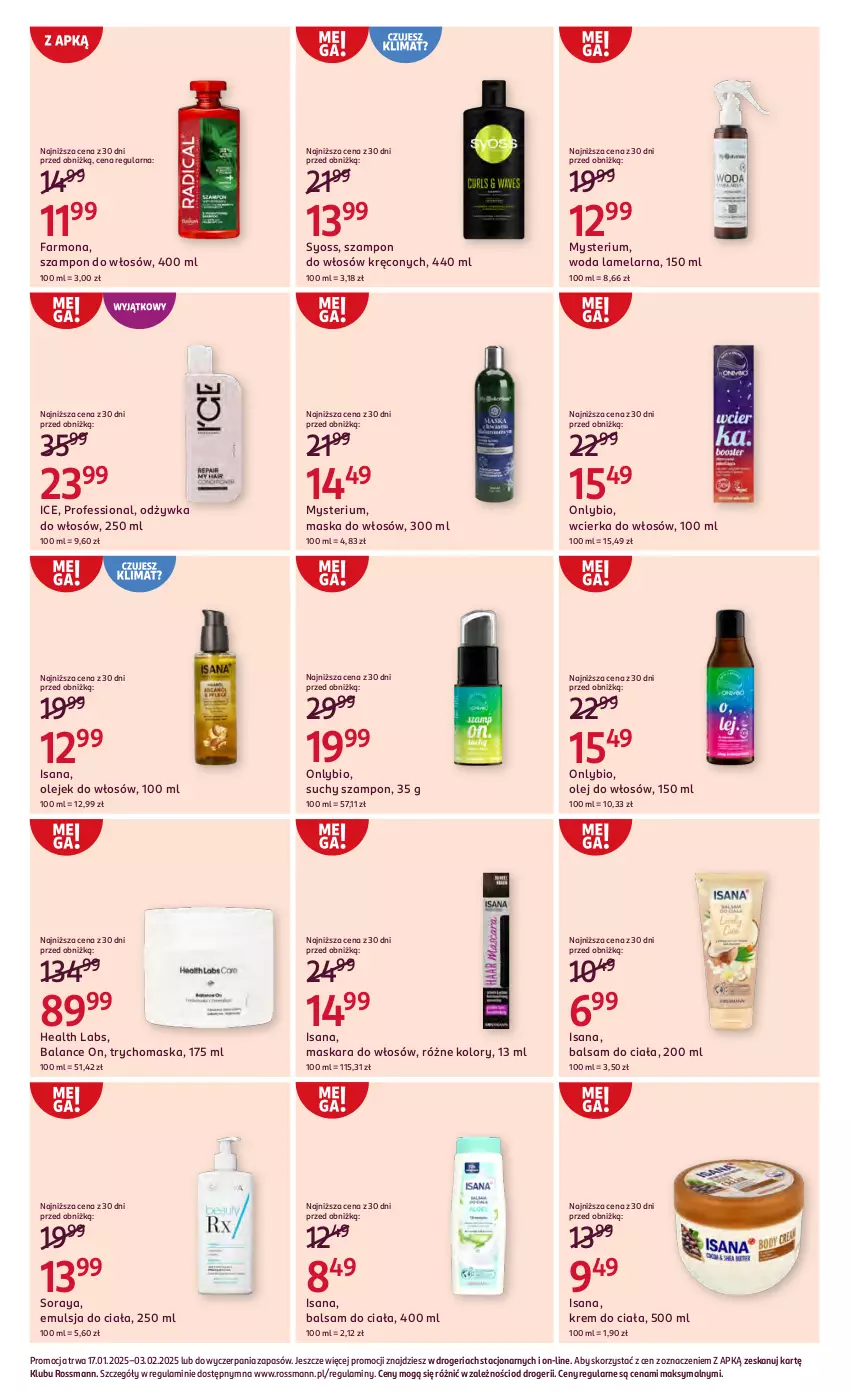 Gazetka promocyjna Rossmann - 16 stycznia - ważna 16.01 do 03.02.2025 - strona 11 - produkty: Balsam do ciała, Emulsja, Fa, Isana, Krem do ciała, Maska, Maska do włosów, Maskara, Odżywka, Olej, Suchy szampon, Syoss, Szampon, Woda