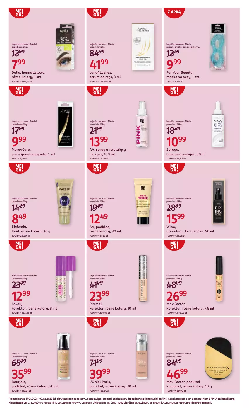 Gazetka promocyjna Rossmann - 16 stycznia - ważna 16.01 do 03.02.2025 - strona 3 - produkty: Bielenda, Bourjois, Fa, For Your Beauty, L’Oréal, Lovely, Makijaż, Maska, Max Factor, Pęseta, Podkład, Rum, Ser, Serum, Wibo