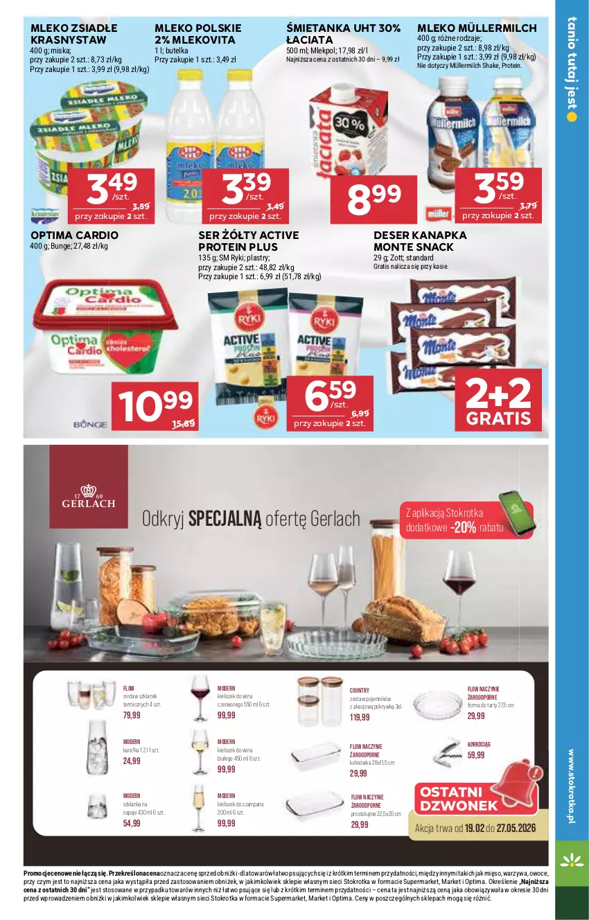 Gazetka promocyjna Stokrotka - Supermarket - ważna 21.05 do 27.05.2026 - strona 15 - produkty: Deser, Dzwonek, Gra, Karafka, Keksówka, Kieliszek, Koc, Korkociąg, Mięso, Miska, Mleko, Mleko zsiadłe, Mlekovita, Monte, Müller, Müllermilch, Naczynie żaroodporne, Napoje, Optima, Optima Cardio, Owoce, Pojemnik, Por, Ser, Szklanka, Warzywa, Zott
