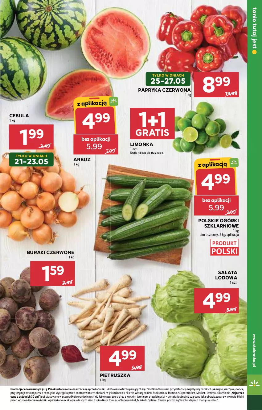 Gazetka promocyjna Stokrotka - Supermarket - ważna 21.05 do 27.05.2026 - strona 17 - produkty: Arbuz, Buraki, Cebula, Gra, Limonka, Mięso, Optima, Owoce, Papryka, Papryka czerwona, Pietruszka, Sałat, Sałata lodowa, Warzywa