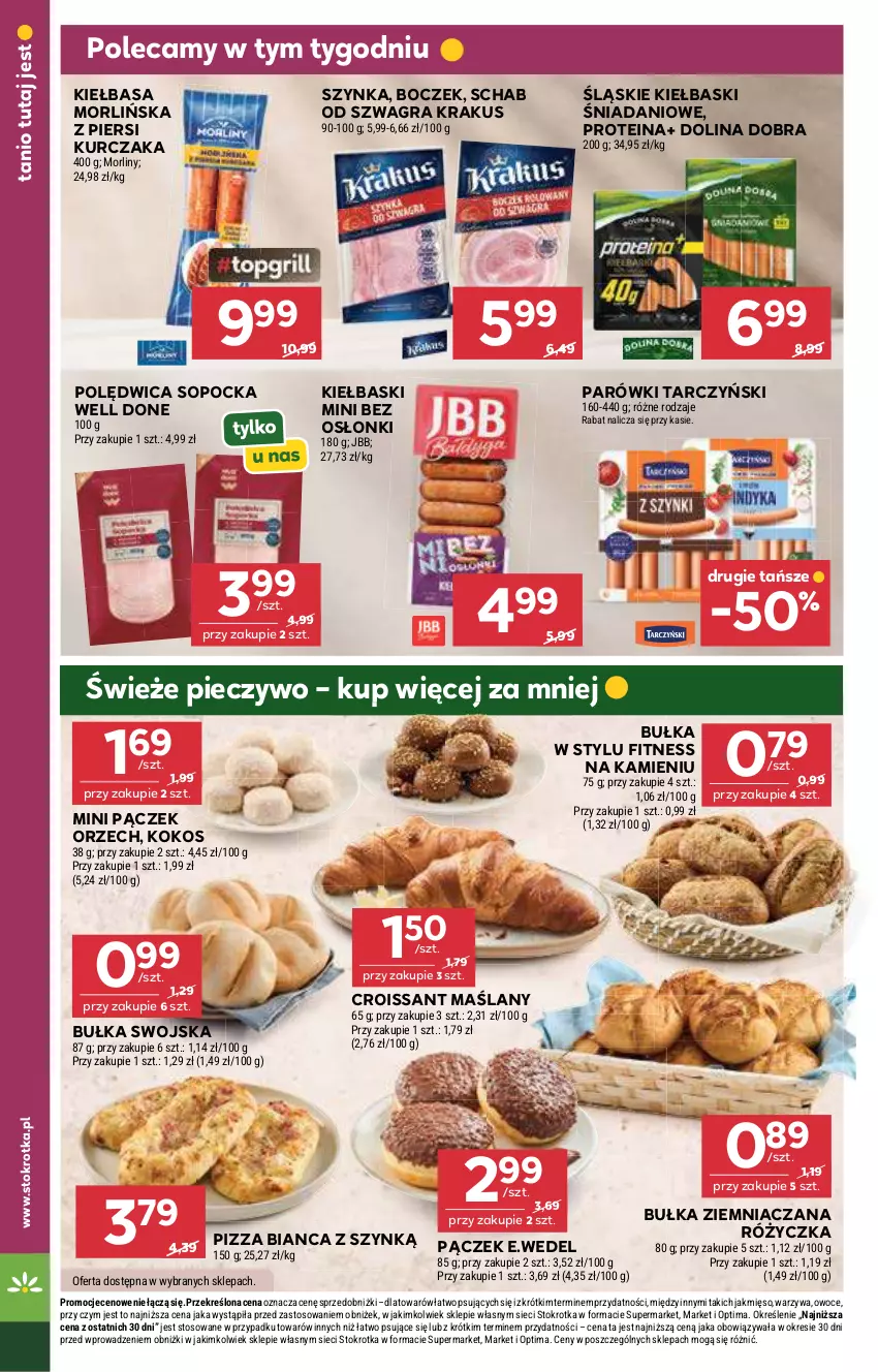 Gazetka promocyjna Stokrotka - Supermarket - ważna 21.05 do 27.05.2026 - strona 24 - produkty: Boczek, Bułka, Croissant, Danio, Gra, Kiełbasa, Kokos, Krakus, Kurczak, Mięso, Morliny, Optima, Owoce, Pączek, Parówki, Piec, Pieczywo, Pizza, Polędwica, Szynka, Tarczyński, Warzywa