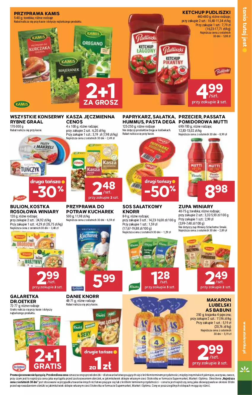 Gazetka promocyjna Stokrotka - Supermarket - ważna 21.05 do 27.05.2026 - strona 35 - produkty: Babuni, Bulion, Cenos, Dega, Gala, Galaretka, Gra, Graal, Hummus, Kamis, Kasza, Kasza jęczmienna, Ketchup, Knorr, Kucharek, Lion, Lodówka, Makaron, Mięso, Mus, Optima, Owoce, Papryka, Paprykarz, Przyprawa do potraw, Pudliszki, Sałat, Sałatka, Ser, Sos, Torebka, Warzywa, Winiary, Zupa