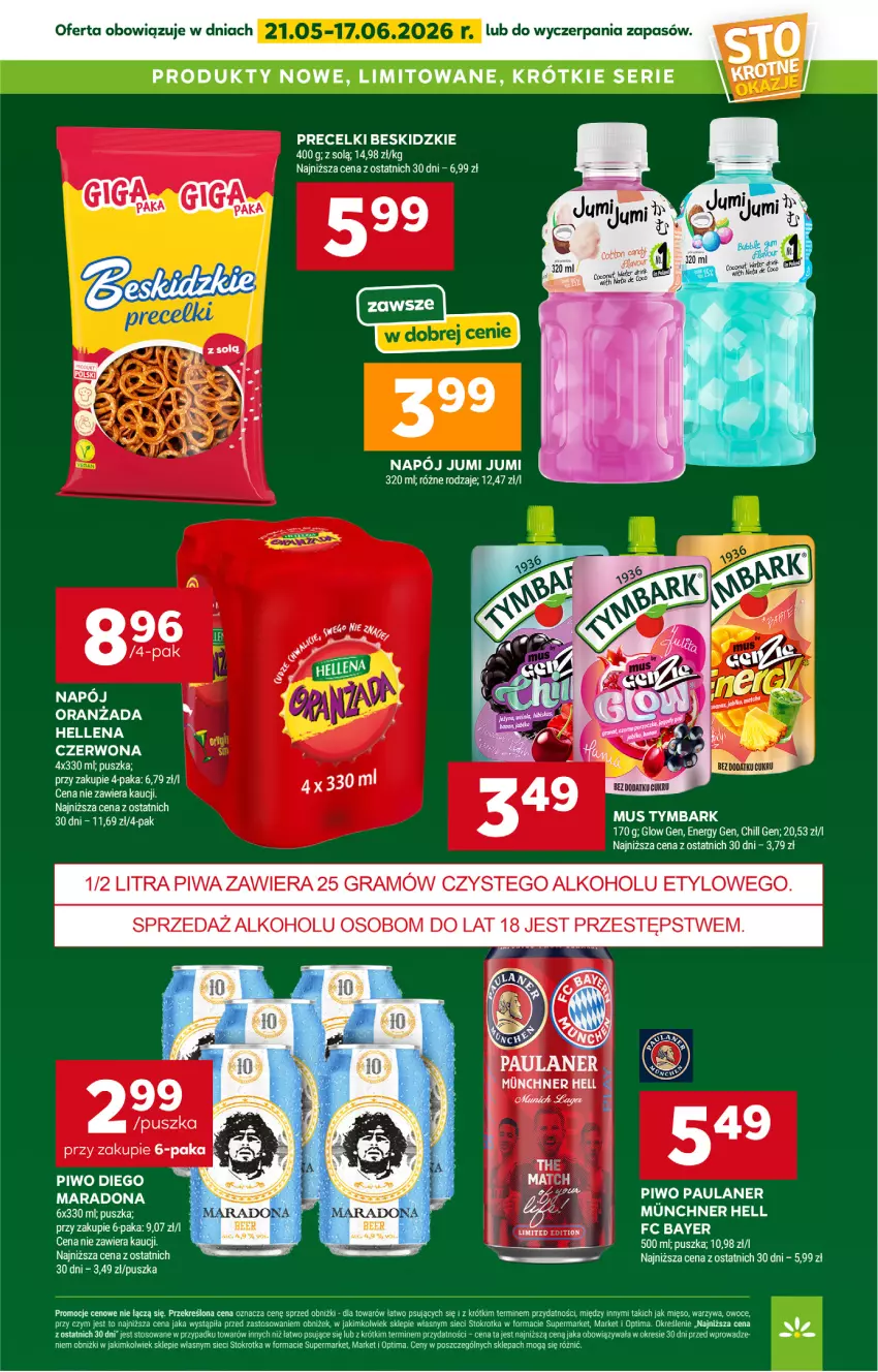 Gazetka promocyjna Stokrotka - Supermarket - ważna 21.05 do 27.05.2026 - strona 39 - produkty: Beskidzki, Gra, Koc, Mus, Napój, Optima, Oranżada, Piwa, Piwo, Precelki, Ser, Tymbark