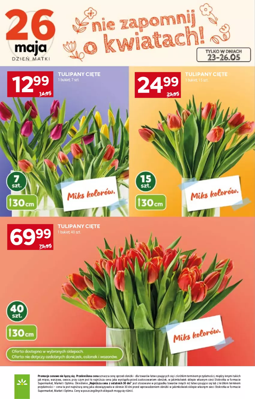 Gazetka promocyjna Stokrotka - Supermarket - ważna 21.05 do 27.05.2026 - strona 8 - produkty: Bukiet, Mięso, Optima, Owoce, Tulipan, Warzywa