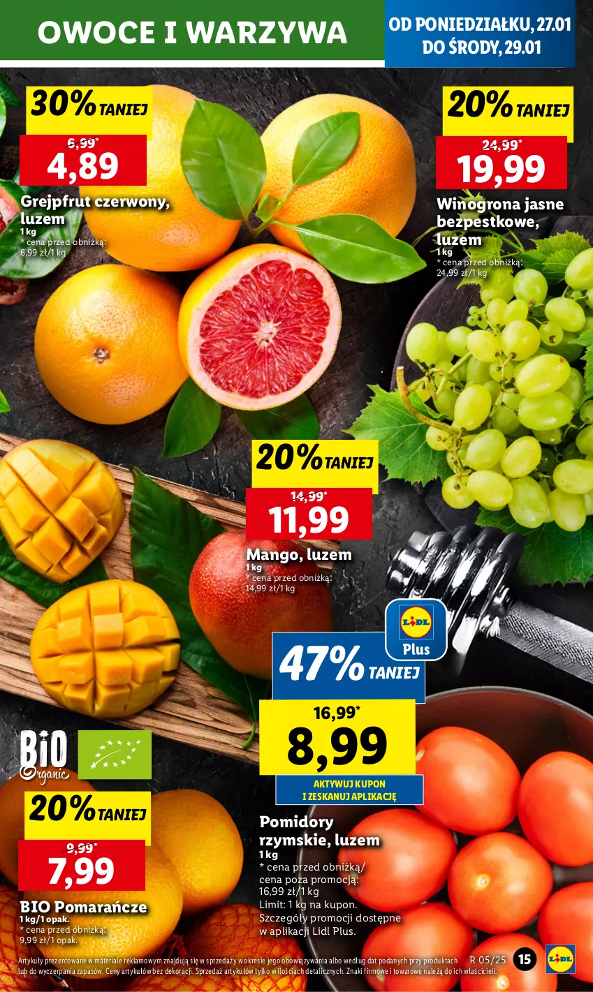 Gazetka promocyjna Lidl - GAZETKA - ważna 27.01 do 29.01.2025 - strona 17 - produkty: Grejpfrut, Mango, Owoce, Pomarańcze, Pomidory, Warzywa, Wino, Winogrona