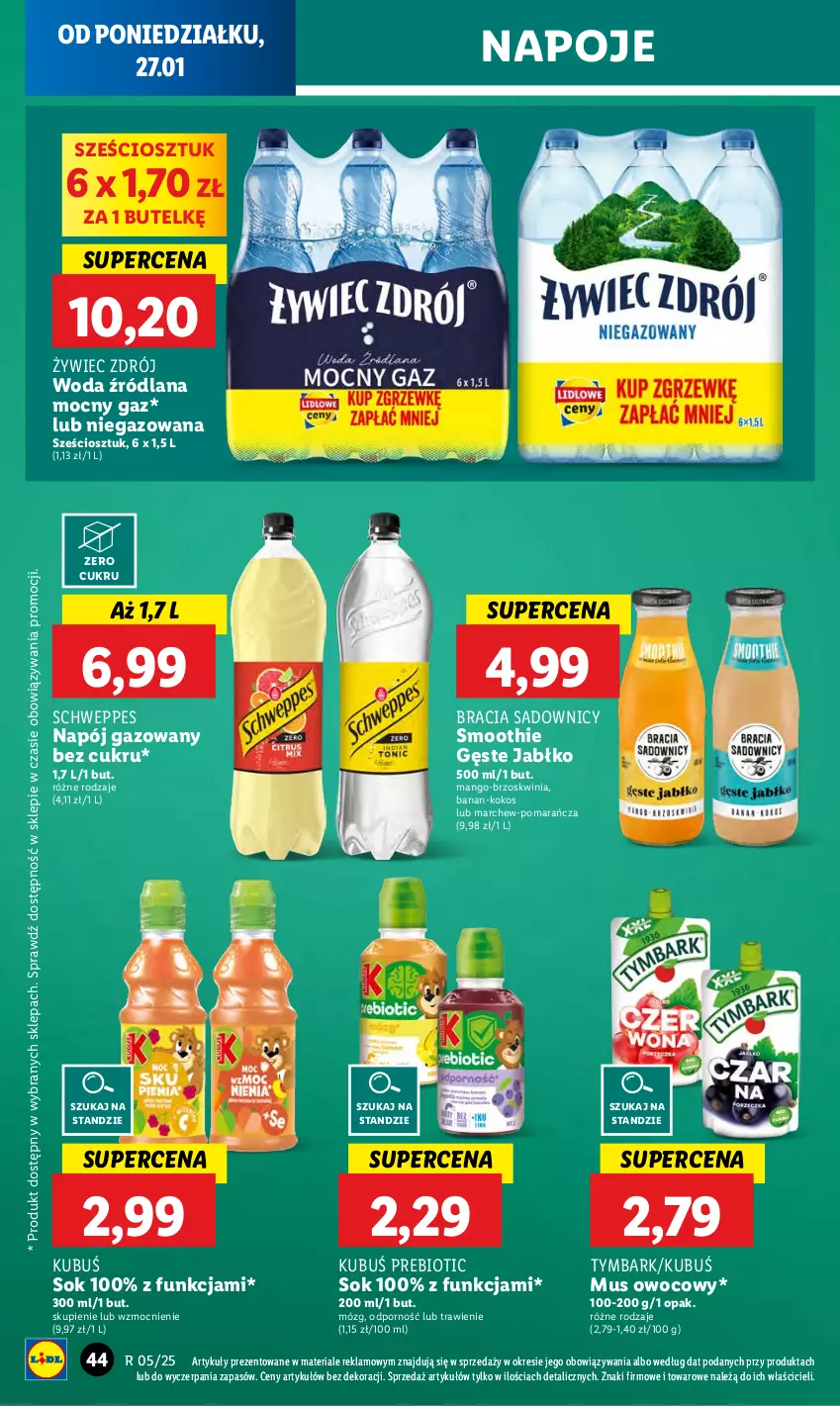 Gazetka promocyjna Lidl - GAZETKA - ważna 27.01 do 29.01.2025 - strona 50 - produkty: Kokos, Kubuś, LANA, Mango, Mus, Napój, Napój gazowany, Napoje, Por, Schweppes, Smoothie, Sok, Tymbark, Woda