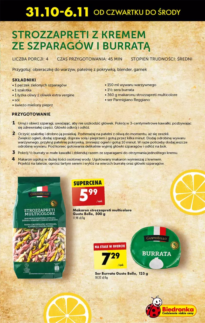 Gazetka promocyjna Biedronka - Tydzień Włoski - ważna 31.10 do 06.11.2024 - strona 19 - produkty: Bell, Blender, Burrata, Fa, Garnek, Gin, Gra, Kawa, Makaron, Metro, Pieprz, Por, Ser, Sól, Szal, Szpinak, Talerz, Top