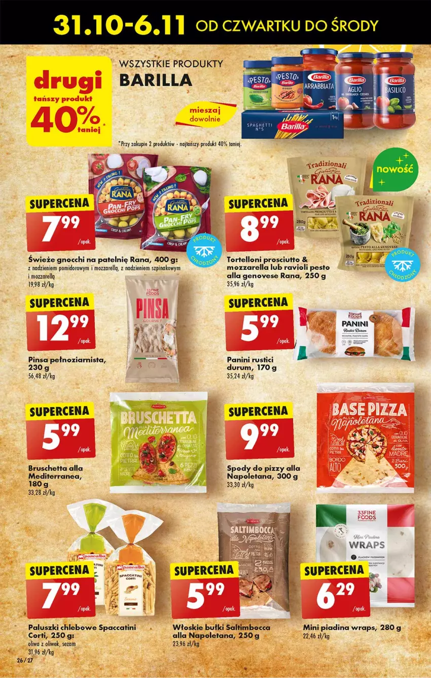 Gazetka promocyjna Biedronka - Tydzień Włoski - ważna 31.10 do 06.11.2024 - strona 26 - produkty: Barilla, Chleb, Gnocchi, Mozzarella, Oliwa, Oliwa z oliwek, Pesto, Prosciutto, Rum, Rust, Sezam, Szpinak, Tortelloni