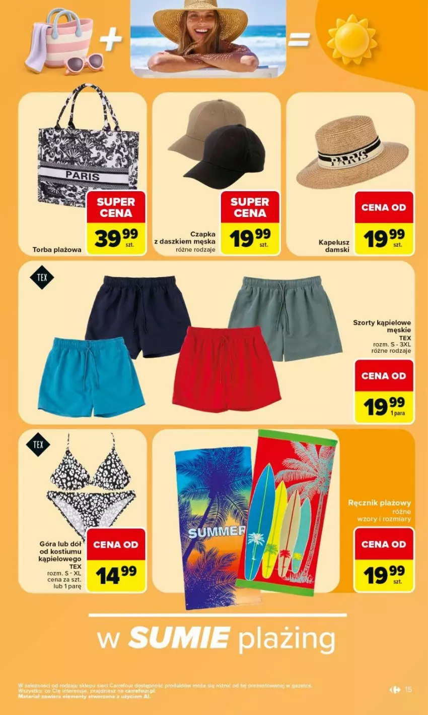 Gazetka promocyjna Carrefour - Gazetka Carrefour w SUMIE same okazje - ważna 08.06 do 20.06.2026 - strona 15 - produkty: Czapka, Kostium, Szorty, Torba