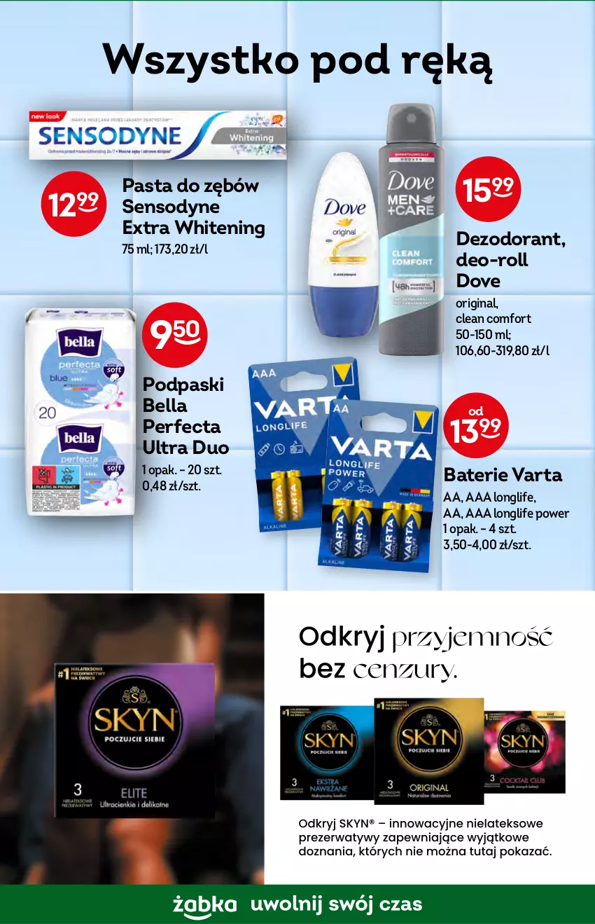 Gazetka promocyjna Żabka - ważna 12.10 do 18.10.2022 - strona 42 - produkty: Bell, Bella, Dezodorant, Dove, Gin, Pasta do zębów, Perfecta, Podpaski, Sensodyne, Varta