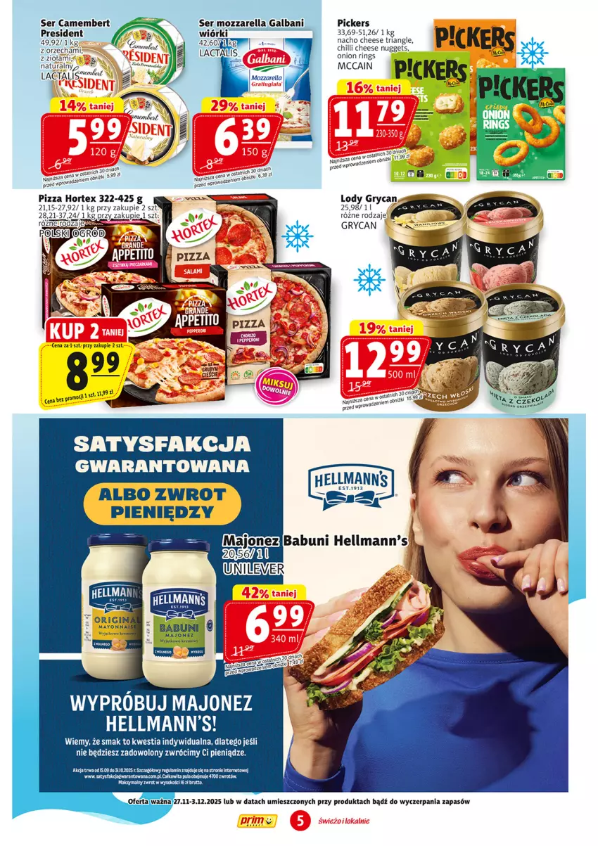 Gazetka promocyjna Prim Market - ważna 27.11 do 03.12.2025 - strona 5 - produkty: Babuni, Camembert, Fa, Galbani, Gry, Hortex, Lody, Majonez, McCain, Mozzarella, Pizza, Ser