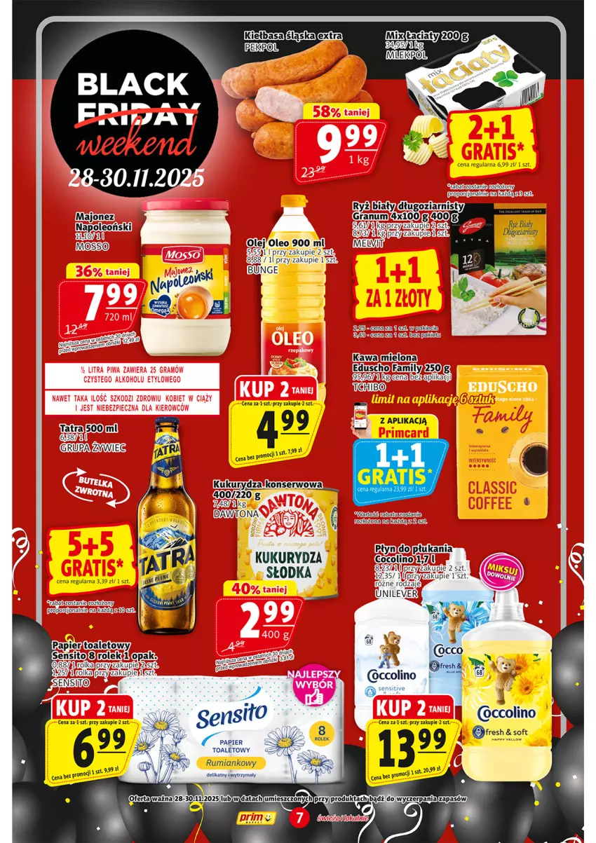 Gazetka promocyjna Prim Market - ważna 27.11 do 03.12.2025 - strona 7 - produkty: Fa, Gra, Kawa, Kukurydza, Majonez, Olej, Oleo, Por, Rum, Ryż, Ser, Sito, Tatra