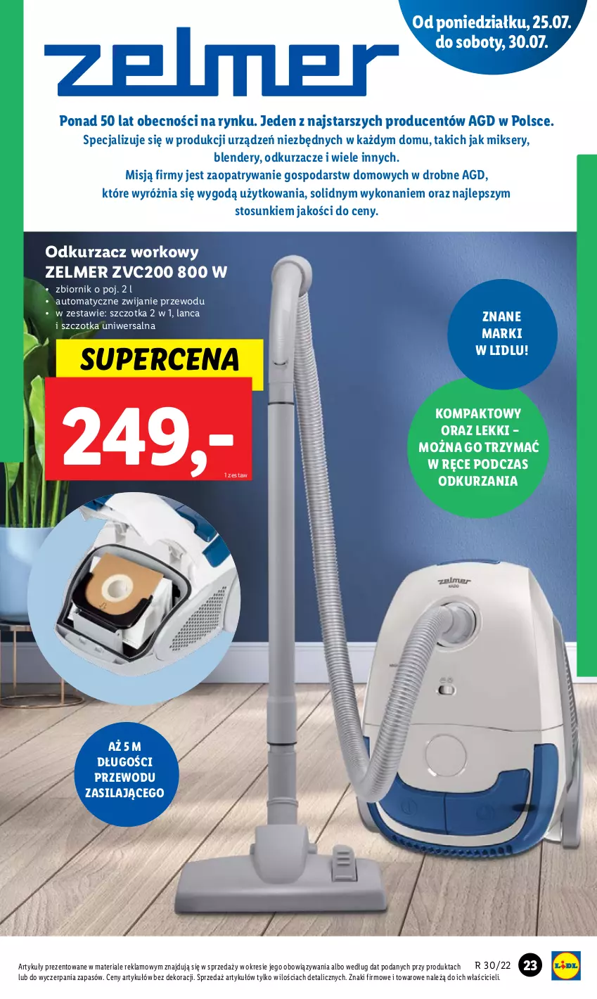 Gazetka promocyjna Lidl - GAZETKA - ważna 25.07 do 30.07.2022 - strona 23 - produkty: Blender, Mikser, Odkurzacz, Odkurzacze, Ser, Szczotka, Zelmer