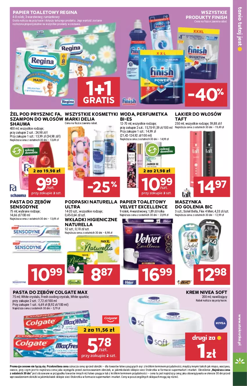Gazetka promocyjna Stokrotka - Supermarket - ważna 23.04 do 28.04.2025 - strona 29 - produkty: Bell, Bella, BIC, Colgate, Fa, Finish, Gin, Gra, Lakier, Lakier do włosów, LG, Maszynka, Maszynka do golenia, Mięso, Naturell, Naturella, Nivea, Owoce, Papier, Papier toaletowy, Pasta do zębów, Perfum, Podpaski, Por, Rum, Sensodyne, Szampon, Szynka, Taft, Velvet, Warzywa, Wkładki, Woda