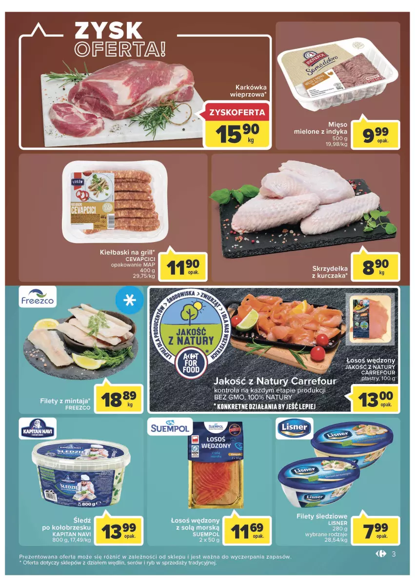 Gazetka promocyjna Carrefour - Gazetka Market - ważna 28.06 do 02.07.2022 - strona 3 - produkty: Kret, Kurczak, Mintaj, Ocet, Ser, Skrzydełka z kurczaka, Suempol