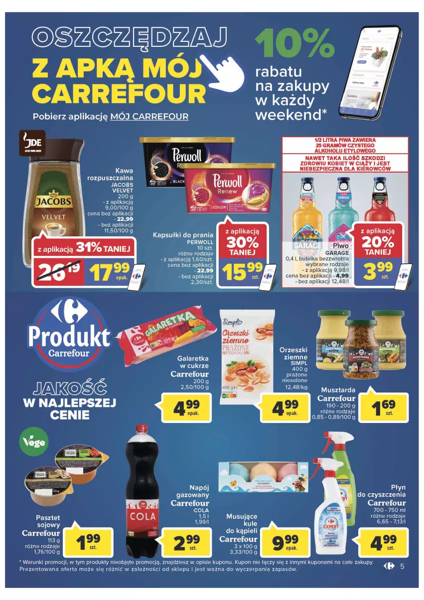 Gazetka promocyjna Carrefour - Gazetka Market - ważna 28.06 do 02.07.2022 - strona 5 - produkty: Gala, Galaretka, Gra, Jacobs, Jacobs Velvet, Kapsułki do prania, Lack, LG, Mus, Musztarda, Napój, Napój gazowany, Orzeszki, Orzeszki ziemne, Pasztet, Perwoll, Piwa, Piwo, Velvet