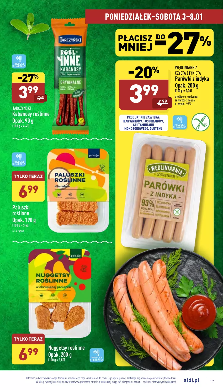 Gazetka promocyjna Aldi - Katalog spożywczy - ważna 03.01 do 08.01.2022 - strona 17 - produkty: Kabanos, Parówki, Parówki z indyka, Tarczyński, Tera