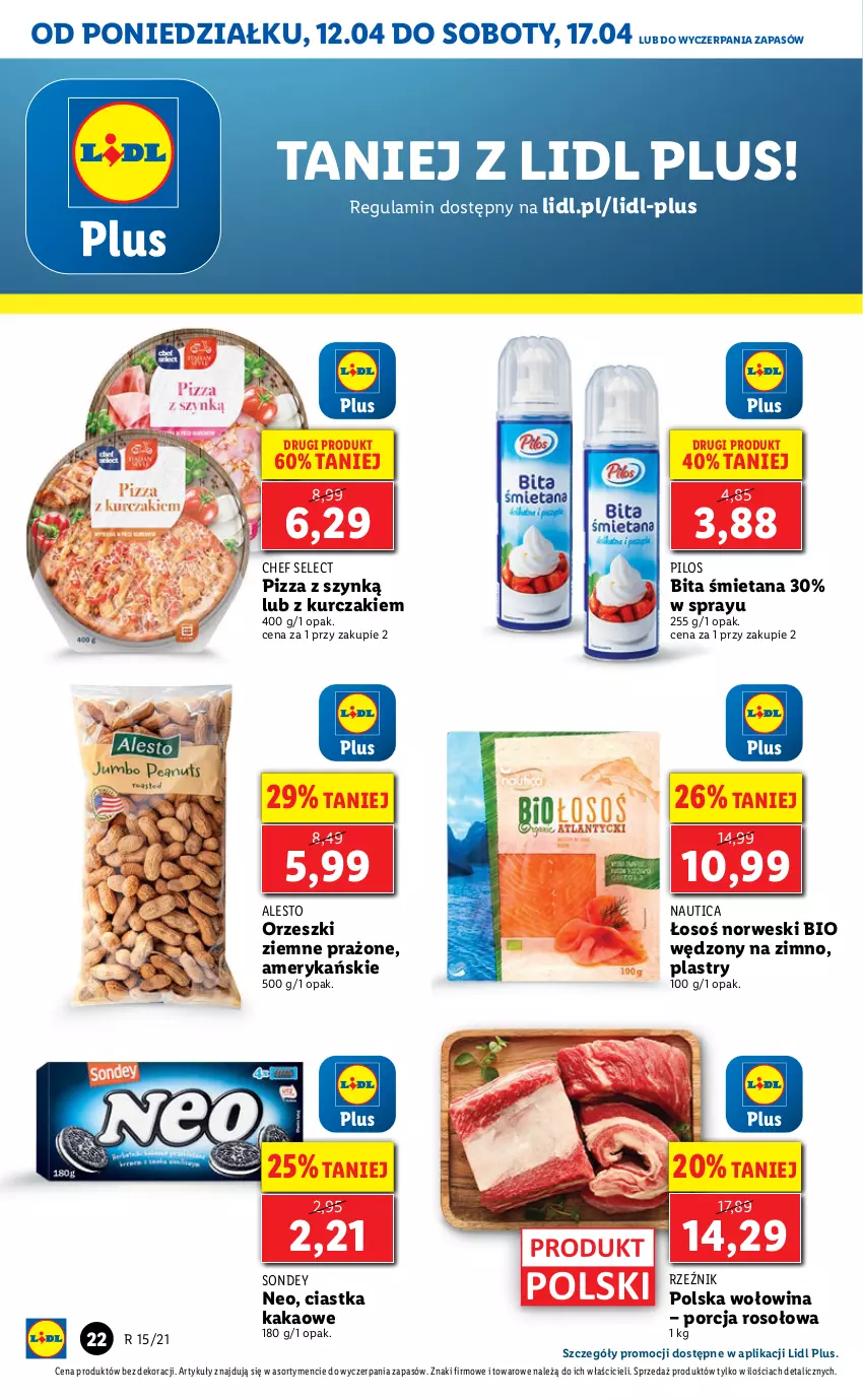 Gazetka promocyjna Lidl - GAZETKA - ważna 12.04 do 14.04.2021 - strona 22 - produkty: Ciastka, Kakao, Kurczak, Orzeszki, Orzeszki ziemne, Pilos, Pizza, Por, Wołowina