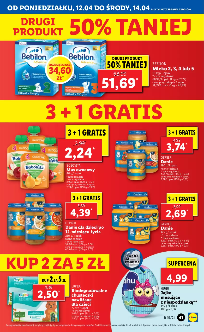 Gazetka promocyjna Lidl - GAZETKA - ważna 12.04 do 14.04.2021 - strona 41 - produkty: BoboVita, Chusteczki, Danie dla dzieci, Dzieci, Gerber, Gra, Mleko, Mus, UHU