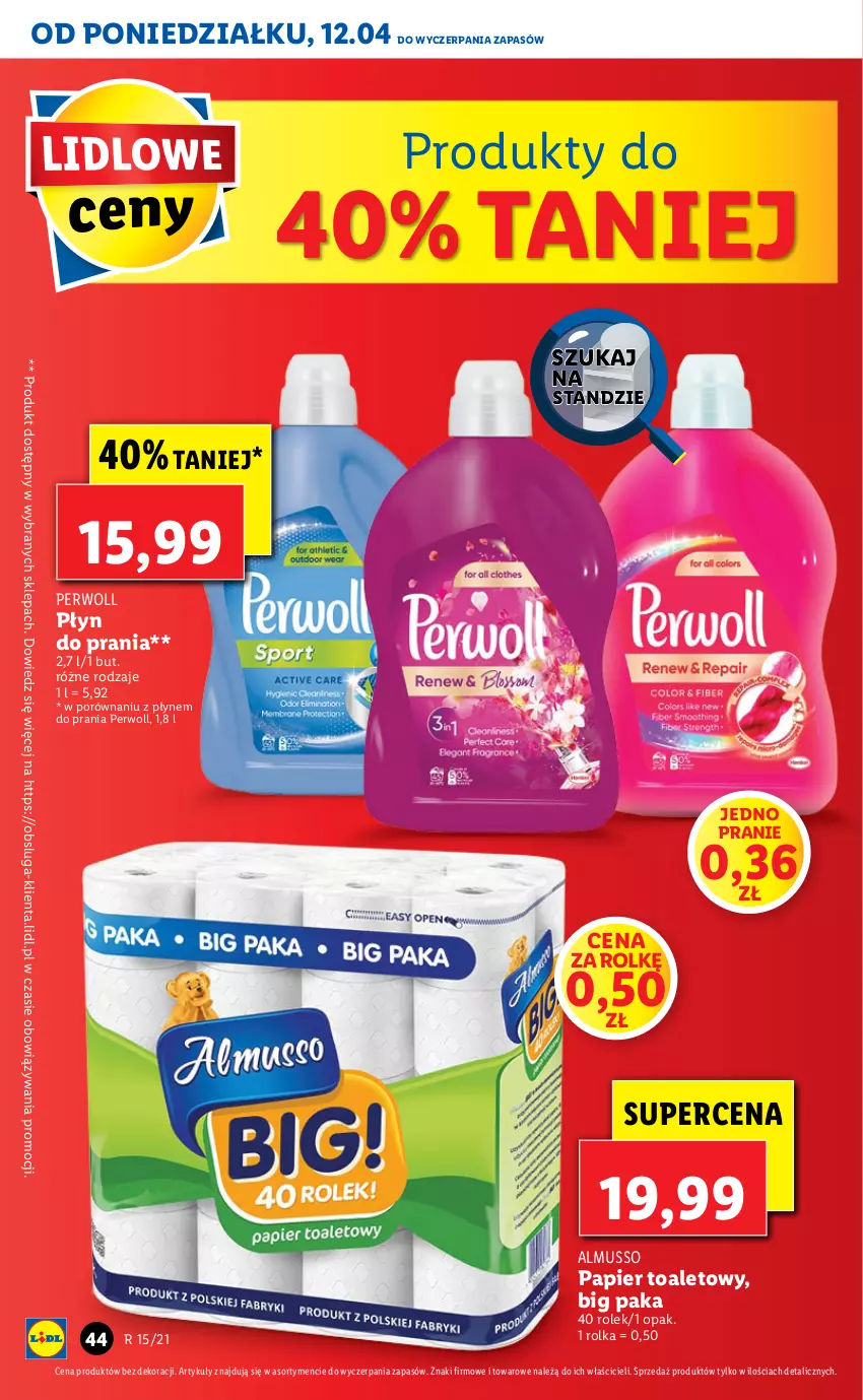 Gazetka promocyjna Lidl - GAZETKA - ważna 12.04 do 14.04.2021 - strona 44 - produkty: Mus, Papier, Perwoll, Płyn do prania, Por