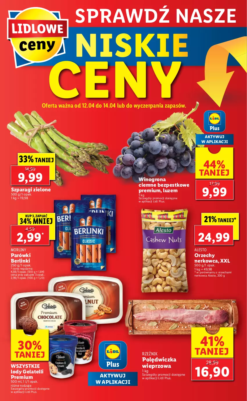 Gazetka promocyjna Lidl - GAZETKA - ważna 12.04 do 14.04.2021 - strona 48 - produkty: Berlinki, Lody, Morliny, Parówki, Polędwiczka wieprzowa, Por, Wino, Winogrona