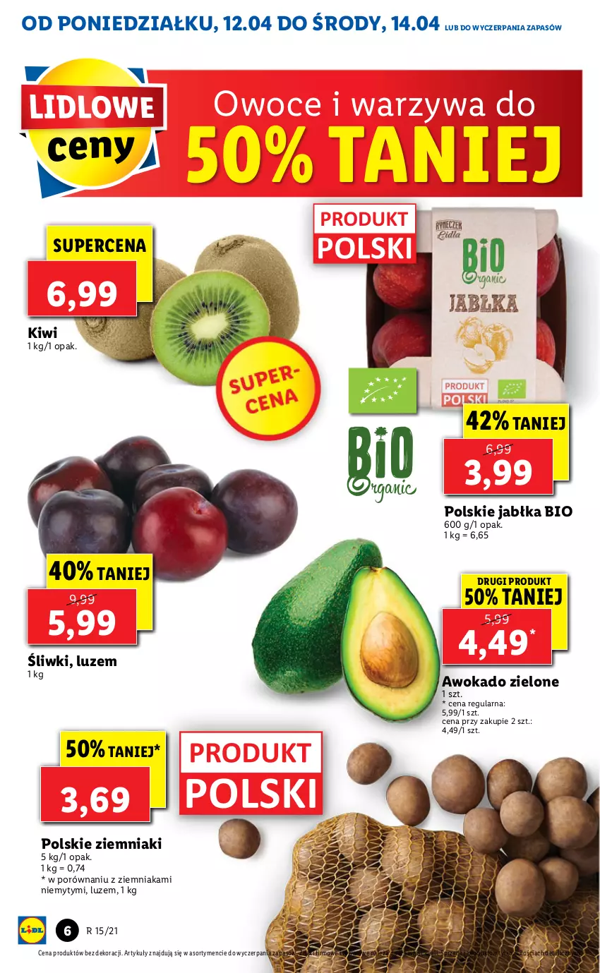 Gazetka promocyjna Lidl - GAZETKA - ważna 12.04 do 14.04.2021 - strona 6 - produkty: Jabłka, Kiwi, Owoce, Por, Warzywa, Ziemniaki