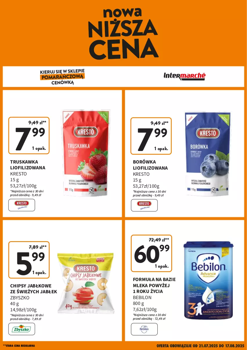 Gazetka promocyjna Intermarche - Nowa NIższa Cena - ważna 21.07 do 16.08.2025 - strona 1 - produkty: BEBILON, Borówka, Chipsy