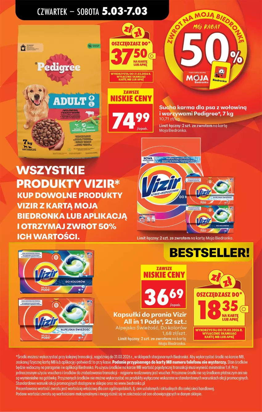 Gazetka promocyjna Biedronka - Od Czwartku - ważna 05.03 do 11.03.2026 - strona 2 - produkty: Kapsułki do prania, Mus, Olej, Pedigree, Sucha karma, Telefon, Tran, Vizir, Warzywa