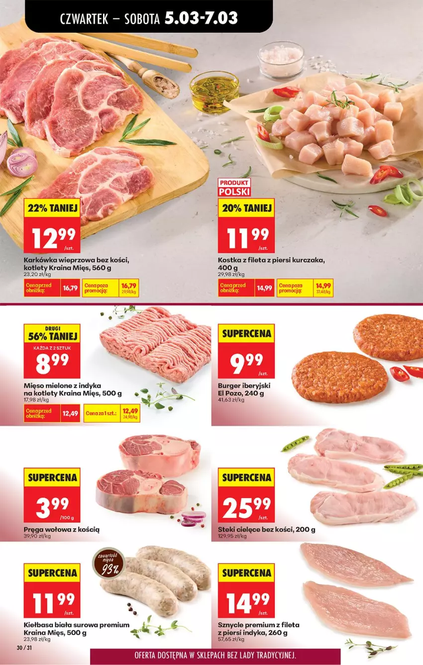 Gazetka promocyjna Biedronka - Od Czwartku - ważna 05.03 do 11.03.2026 - strona 38 - produkty: Burger, Karkówka wieprzowa, Kiełbasa, Kiełbasa biała, Kotlet, Kurczak, Mięso, Mięso mielone, Pręga wołowa, Stek