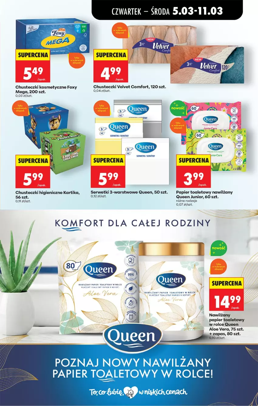 Gazetka promocyjna Biedronka - Od Czwartku - ważna 05.03 do 11.03.2026 - strona 73 - produkty: Aloe vera, Chusteczki, Chusteczki kosmetyczne, Foxy, Nawilżany papier, Papier, Papier toaletowy, Ser, Serwetki, Velvet