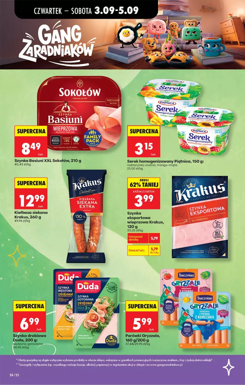 Gazetka promocyjna Biedronka - Od Czwartku - ważna 03.09 do 05.09.2026 - strona 24 - produkty: Artur, Duda, Gry, Kiełbasa, Krakus, Mięta, Nektar, Nektarynka, Parówki, Piątnica, Por, Ser, Serek, Serek homogenizowany, Sok, Sokołów, Sport, Szynka, Wieniec