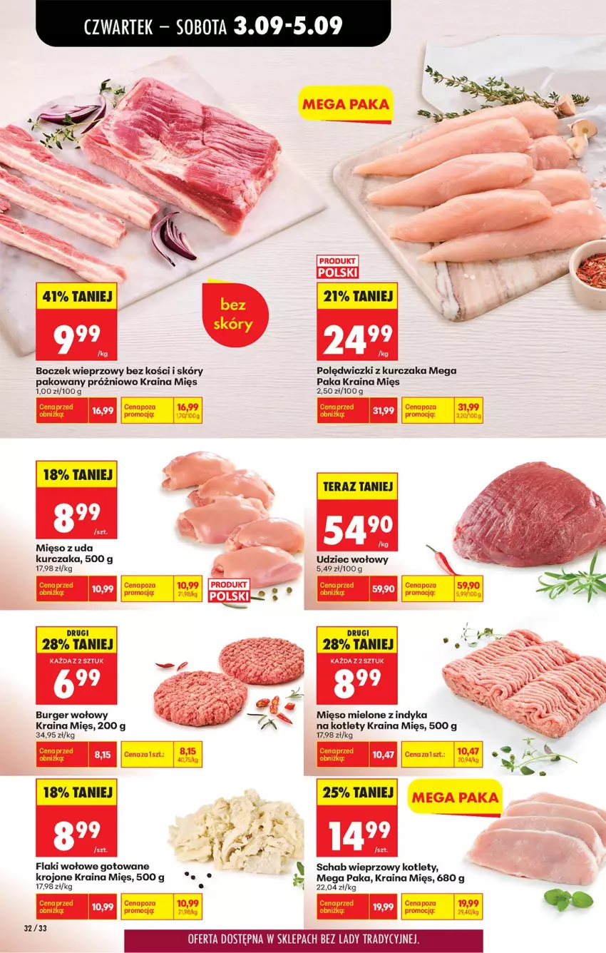 Gazetka promocyjna Biedronka - Od Czwartku - ważna 03.09 do 05.09.2026 - strona 36 - produkty: Boczek, Boczek wieprzowy, Burger, Fa, Flaki, Flaki wołowe, Kotlet, Kurczak, Mięso, Mięso mielone, Mięso z uda kurczaka, Olej, Polędwiczki z kurczaka, Schab wieprzowy, Tera, Udziec wołowy