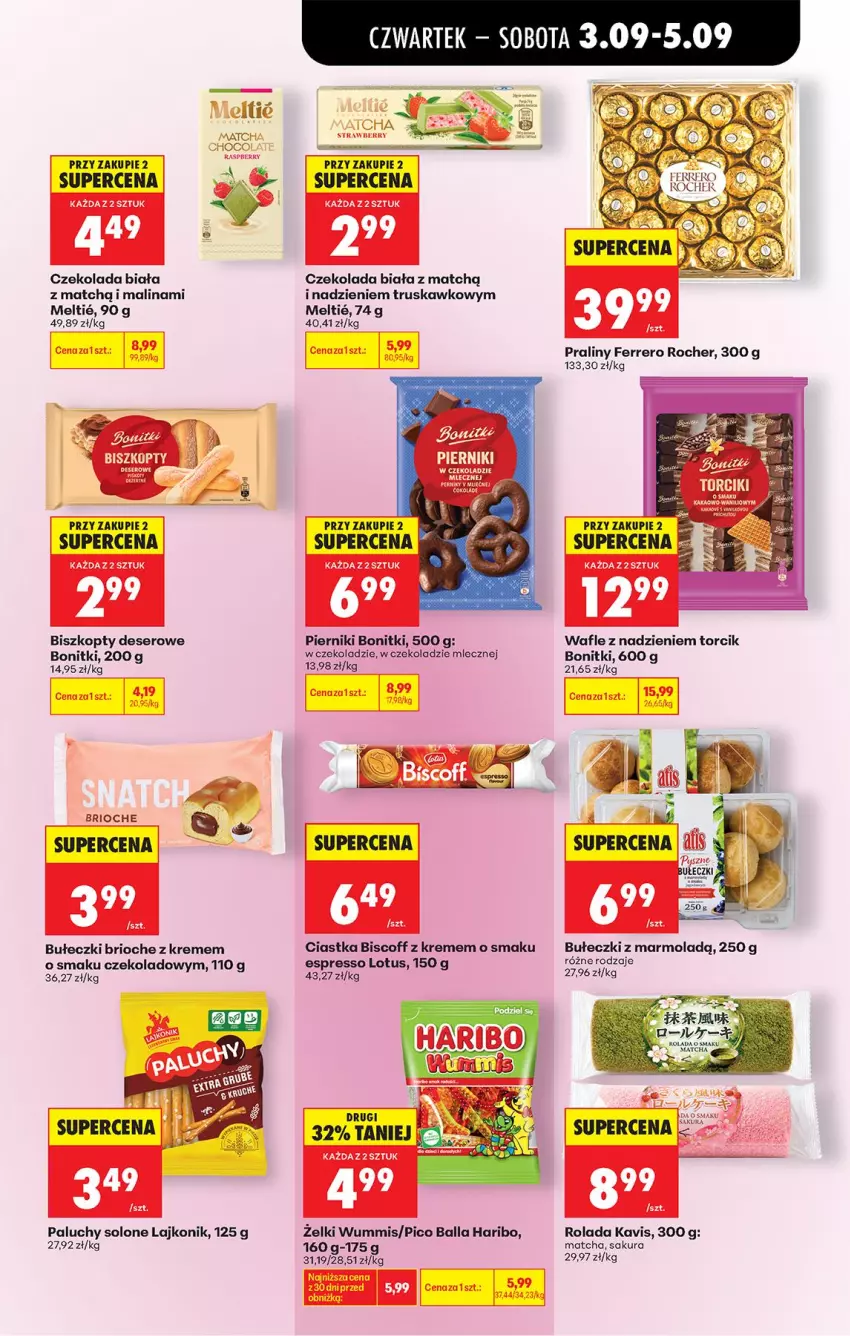 Gazetka promocyjna Biedronka - Od Czwartku - ważna 03.09 do 05.09.2026 - strona 57 - produkty: Biszkopty, Bonitki, Bułeczki, Ciastka, Czekolada, Deser, Ferrero, Ferrero Rocher, Haribo, Lajkonik, Mola, Piernik, Pierniki w czekoladzie, Praliny, Rolada, Ser, Wafle